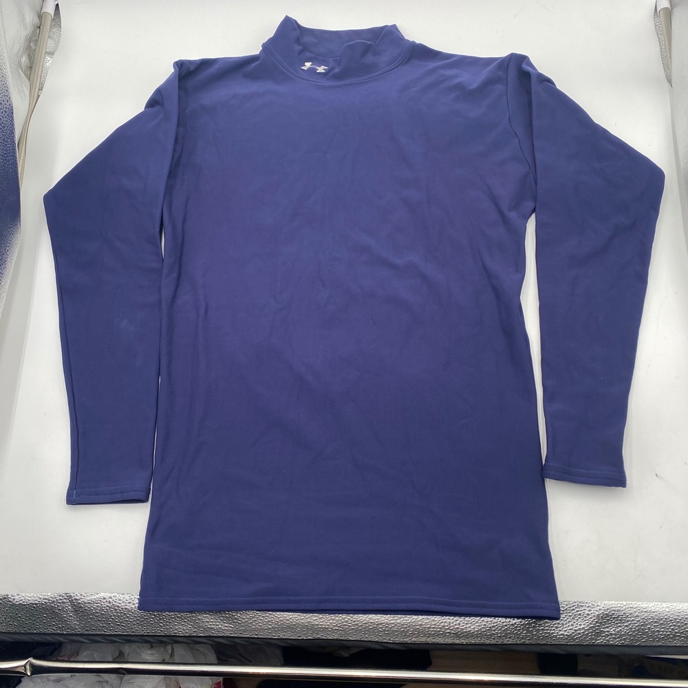 Under Armour ColdGear Mock Neck Base Layer Mens L Navy Blue Thermal Compression